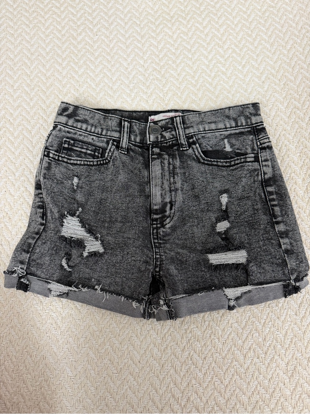 SO High-Rise Distressed Black Denim Shorts
